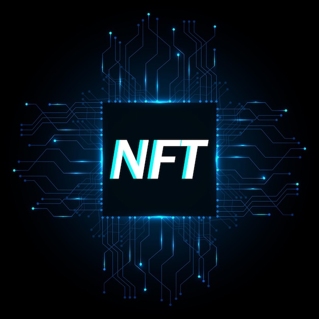 NFT nonfungible tokens concept NFT word and sign on abstract technology surface
