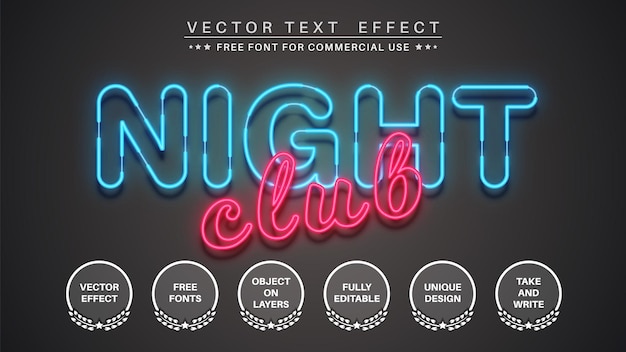Night club edit text effect editable font style