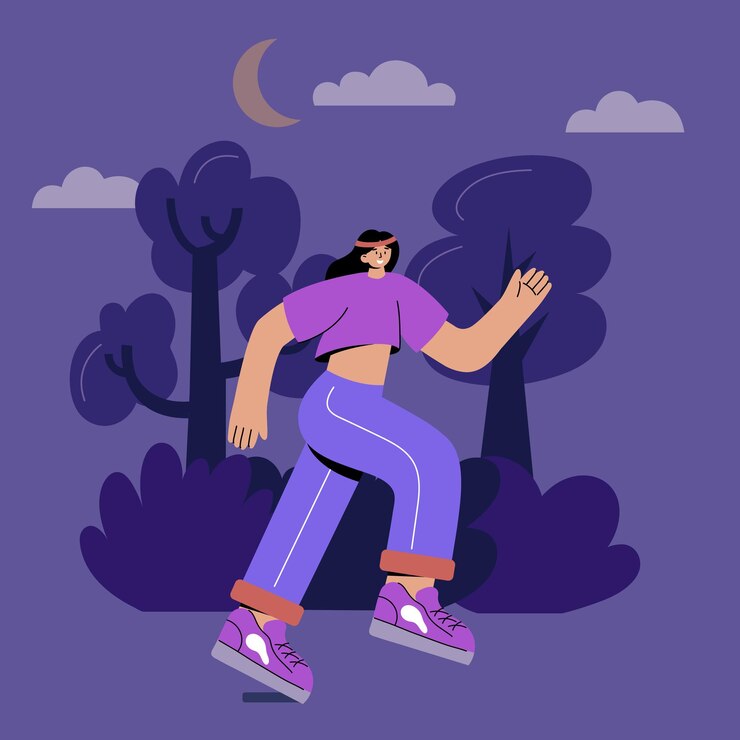 Night Running Vector illustration of a woman Jogging at Night