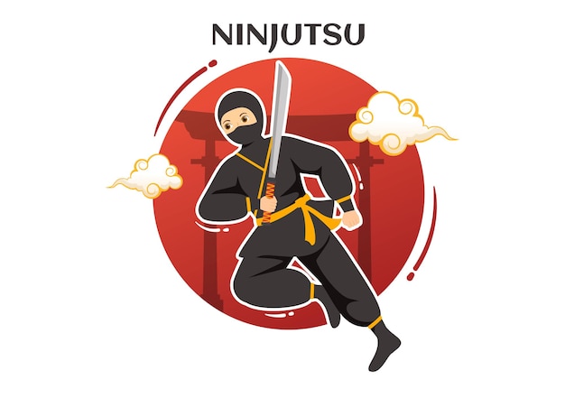 Ninjutsu Vector Illustration with Character Ninja Shinobi from Japan in Flat Cartoon Style Templates