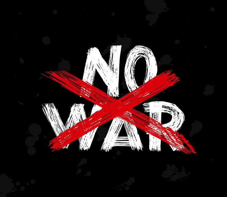 Vektör no war hand script lettering quote concept of preventing war white text on black background