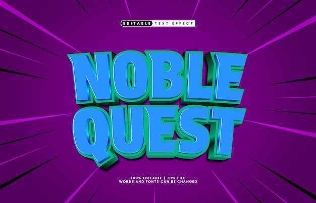 noble quest editable text effect with a kids and game text style