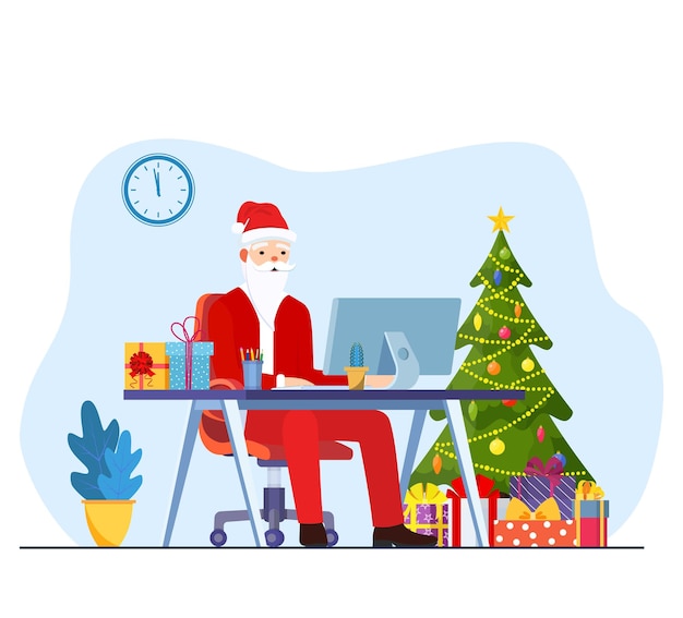 Noel Baba dizüstü bilgisayar kullanıyor
