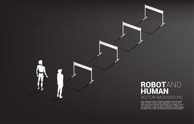 non fair racing of human and robot. business concept for machine learning and a.i artificial intelligence.human vs. robot.