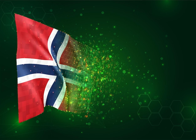 Norway, 3d flag on green background with polygons