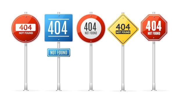 not found error concept roadsign pole set. vector illustration