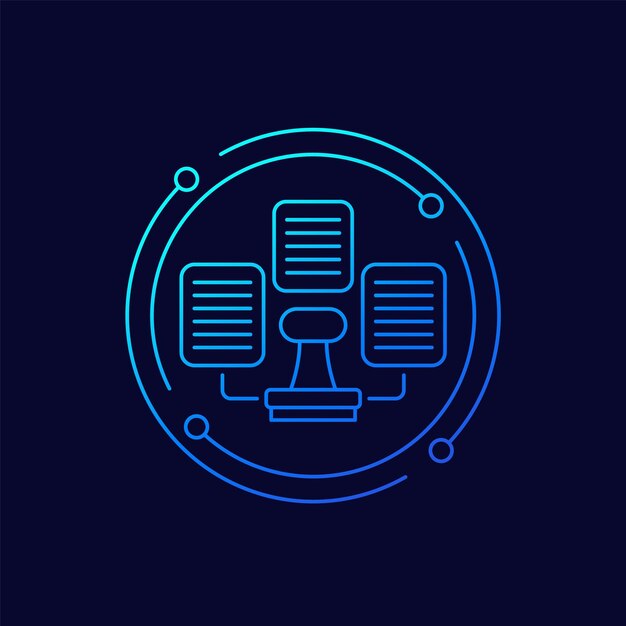 notary icon with documents and a stamp linear design
