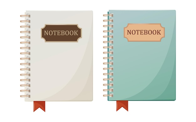 Notebook on rings with bookmark for notes with an inscription. Two colors. Vector illustration.