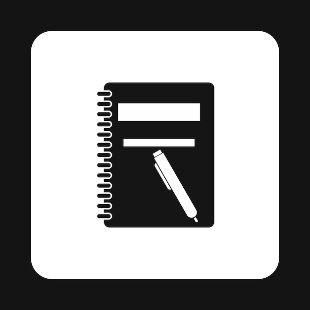 Notebook with pen icon in simple style isolated on white background Notes symbol
