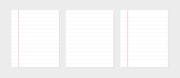notepaper with margin in line. vector flat illustration. school concept