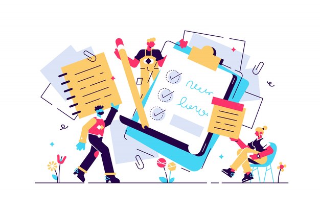 Noter illustration. Fladt lille papir lærebog skriv personers koncept. Papirvarer blanke ark til dagbog, notater eller skitsefremstilling. Tomme tjeklister, arrangører og rene informations notesbogssider.