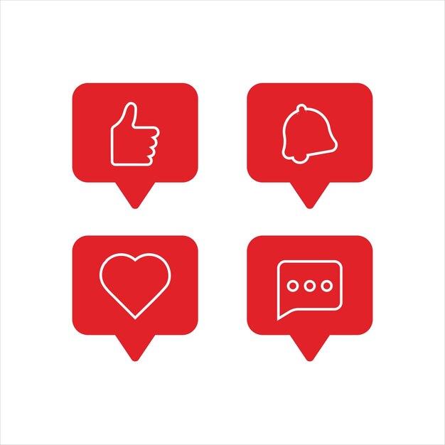 Notification bell subscribe like gesture comment heart vector illustration set Button Icon set for channel subscription Template for advertise blog you site Blogging Promotion Marketing
