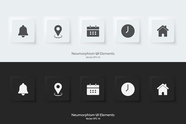 Notification location date time and address icon Line icon A set of square buttons with symbols 3d Neumorphism element design for apps websites and Interfaces UI UX Vector illustration
