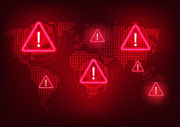 notification technology a world map with an alert symbol representing a global data transmission