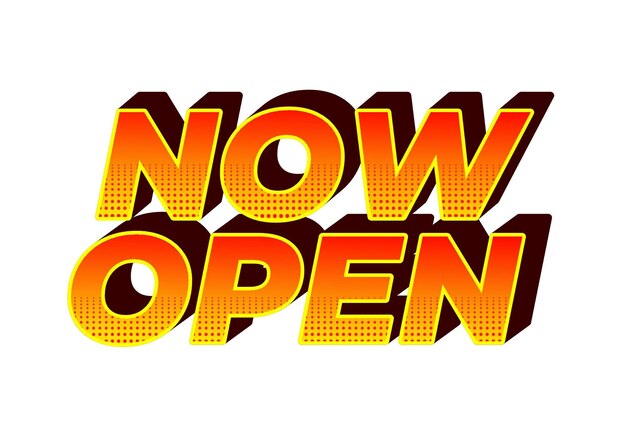 now open text effect in 3d style with good colors
