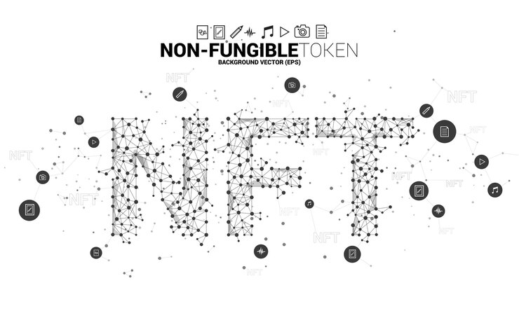 Vektor ntf from polygon dot connect line. banner for non-fungible token market.