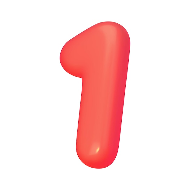 Number 1 Red digit One in 3d style Realistic design in cartoon balloon style elements isolated on white background Vector illustration