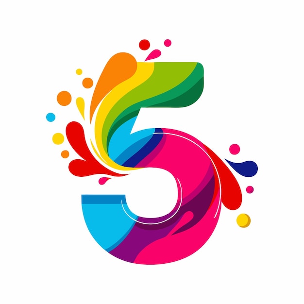 Number 5 Logo Design with Abstract Colorful Shapes