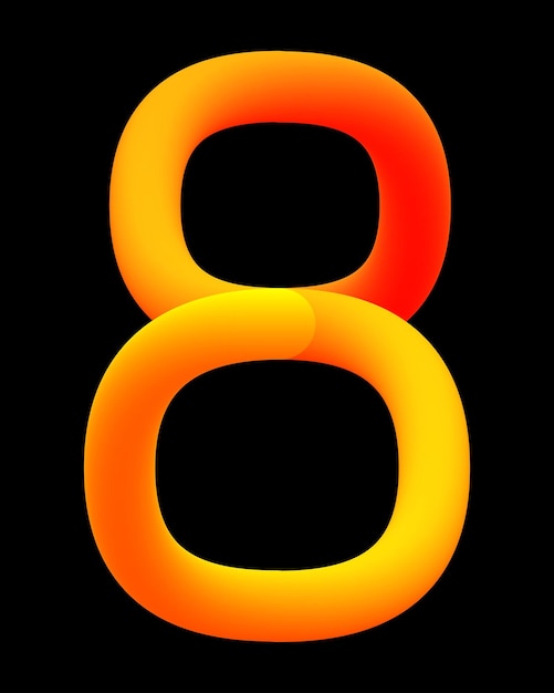 Number 8 in molten metal and black background