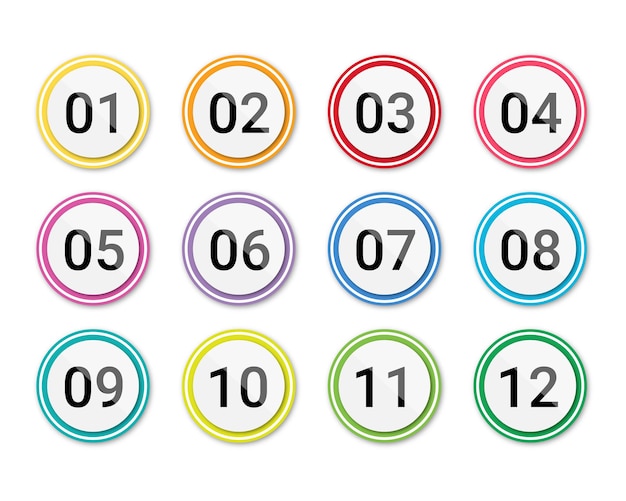 Number bullet points set 1 to 12 isolated Number bullet point circle color gradient