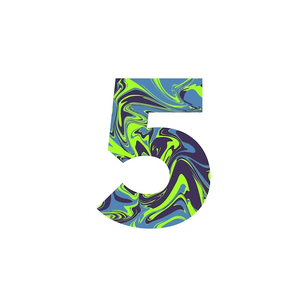 number five with liquid marble texture vector illustration number 5 isolated on a white background