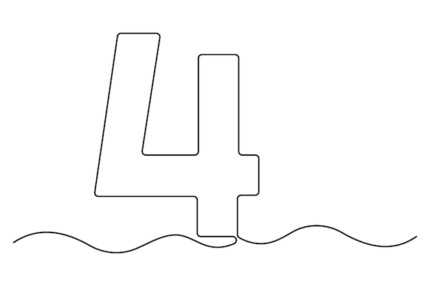 Number four continuous one line drawing of number 4 editable line drawing of number 4 icon vector