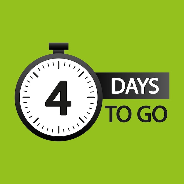 Number four focus Green background stopwatch Bold 4 days text Vector countdown