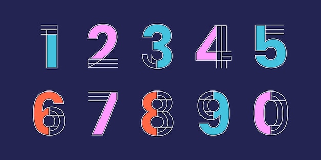Number set vector font alphabet modern dynamic flat design with brilliant colorful for your unique