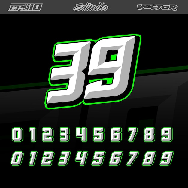Number text effect racing and sport concept full vector editable