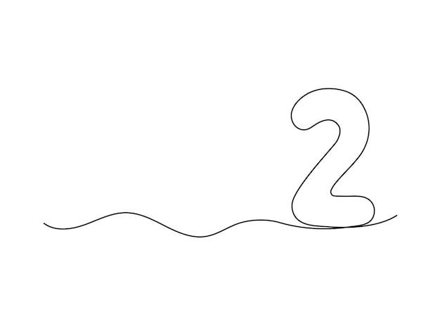 number two continuous one line drawing black hand drawn single minimalist line isolated number