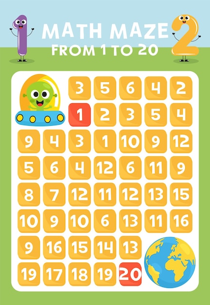 numbers 1 to 20 maze game math maze game for kids numbers worksheet