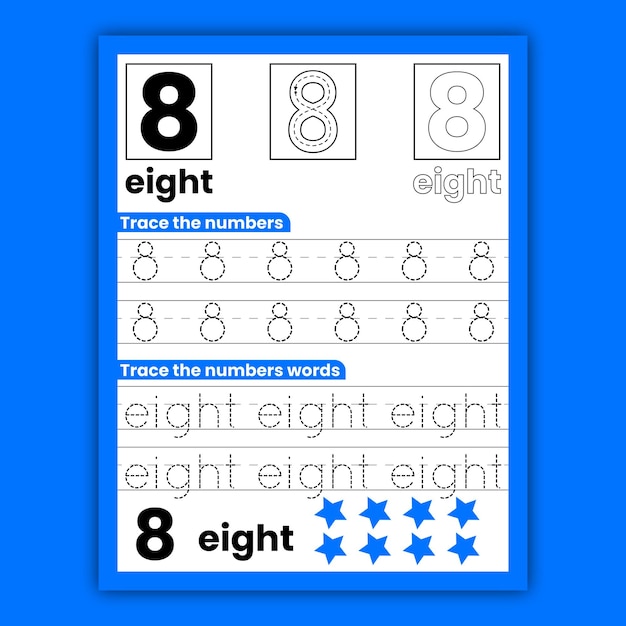 Numbers and numbers words tracing worksheet for kids