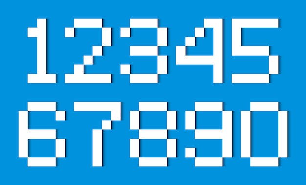 Numbers composed of simple white rectangles on a blue background Building bricks font Vector background illustration