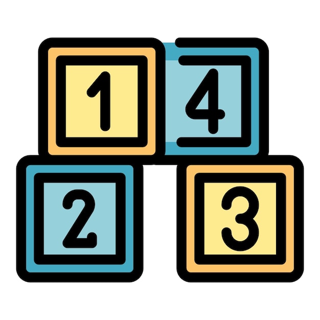 numbers cubes icon outline vector pile cube build ice color flat