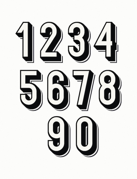 Numbers set 3d bold style trendy typography consisiting of 1 2 3 4 5 6 7 8 9 0 for poster t shirt book sale banner printing on fabric birthday card Modern font 10 eps