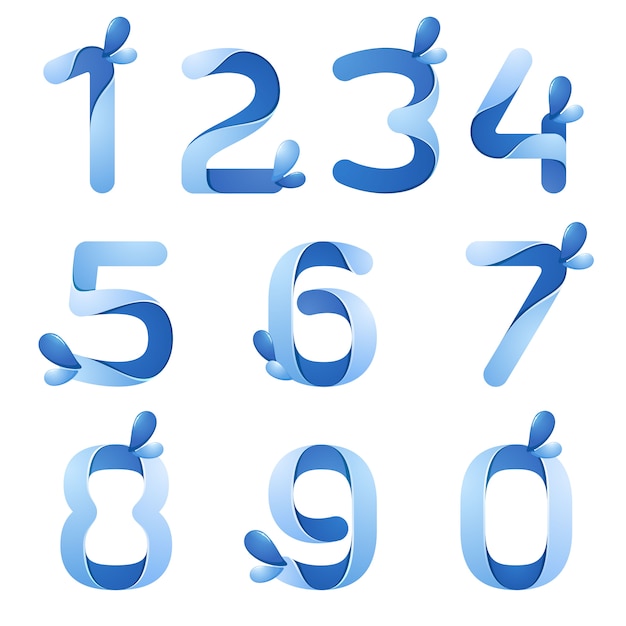 Numbers with water waves and drops set.