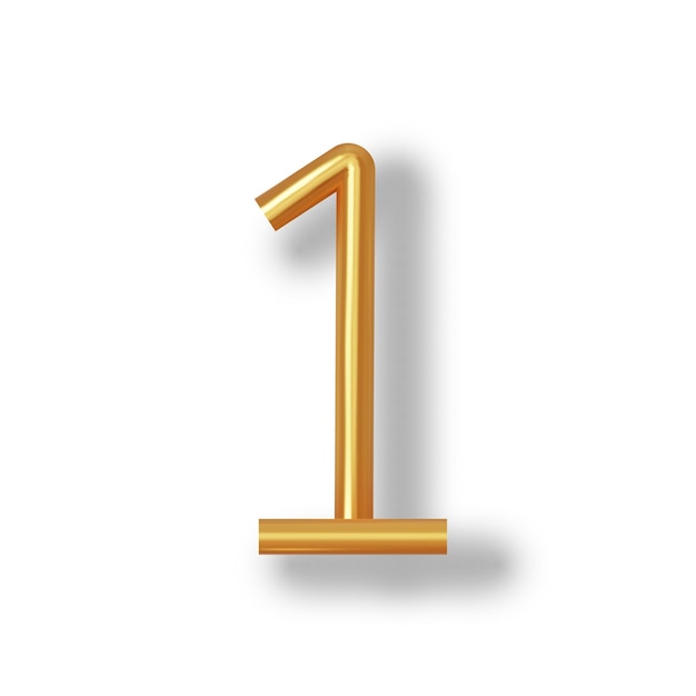 Numeral 1 Golden Plastic Balloon Number one Isolated on White Background 3D Style Vector Illustration
