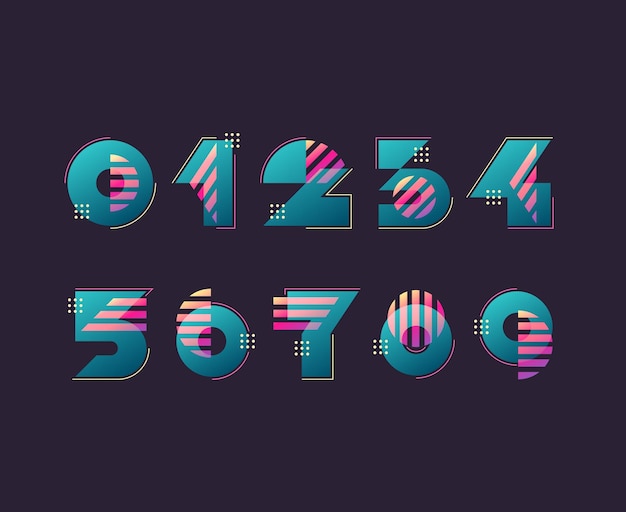 numerals. set of simple color geometry shapes' figures and numbers.