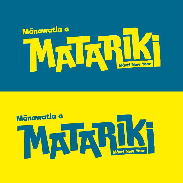 Vektör nz celebratin matariki quirky fun block title in blue and yellow