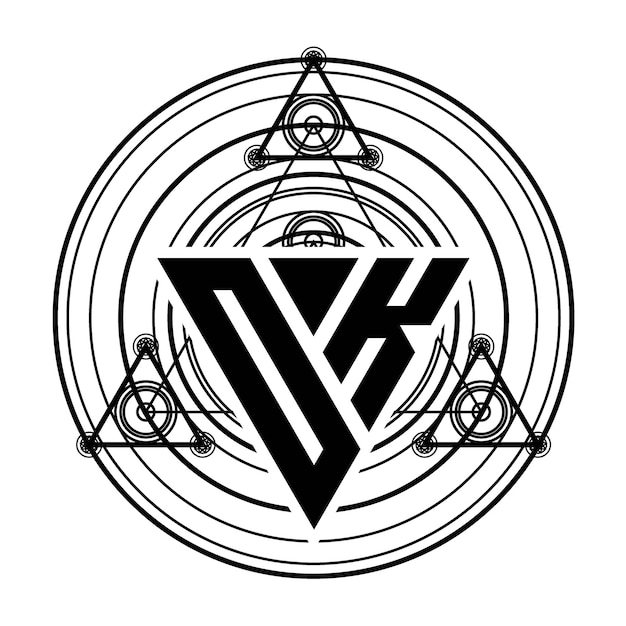 O K Monogram letter logo with triangle shape design template with sacred geometric ornaments