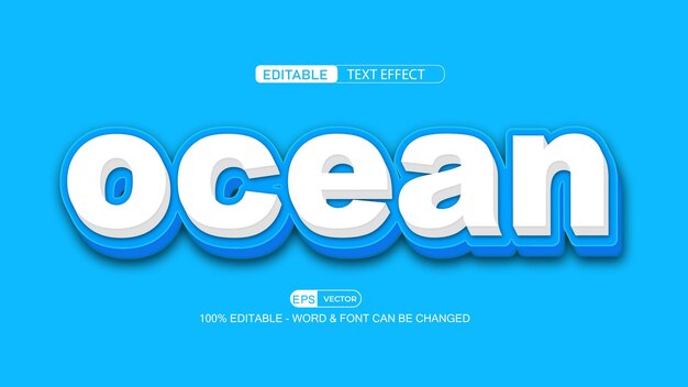 Ocean editable text effect vector 3d style with background