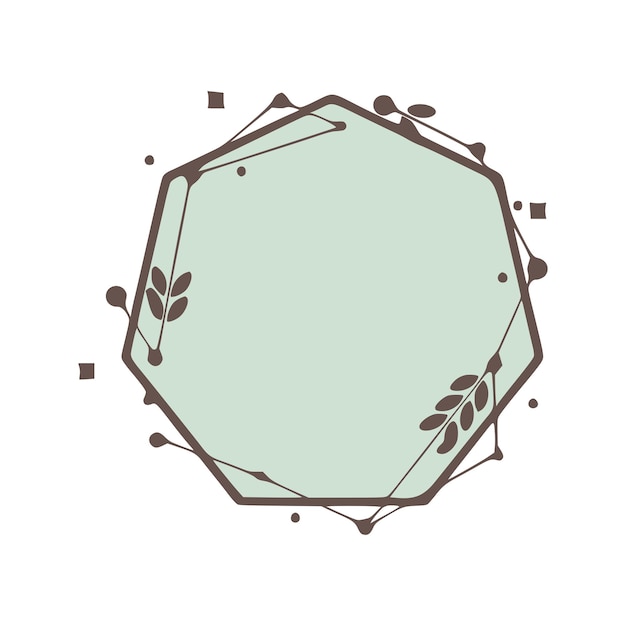 Octagonal nature geometric frames with leaves made from lines and dots in hand drawn style