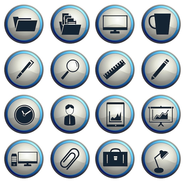 Office dark icons on gray round buttons