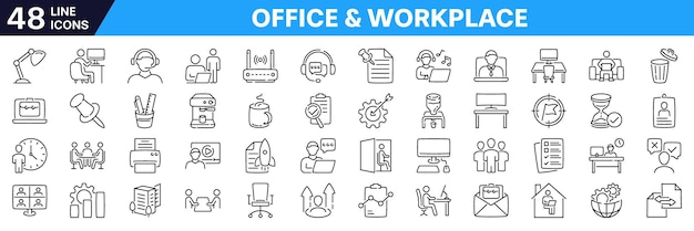 Office icon set with Editable Stroke Workplace line icon