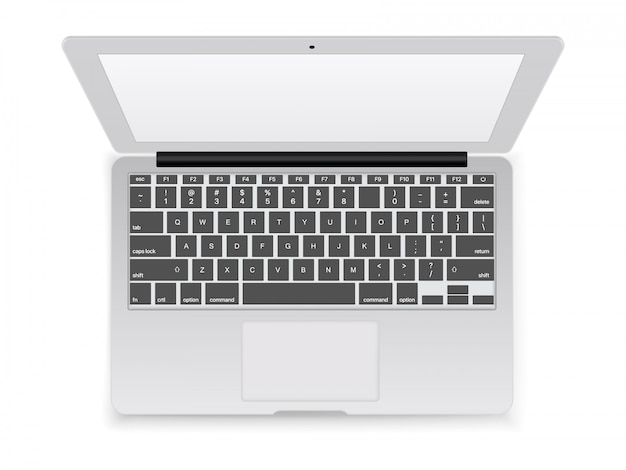 Office modern laptop vector illustration. Top view 