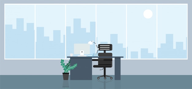 Office with big window in flat style