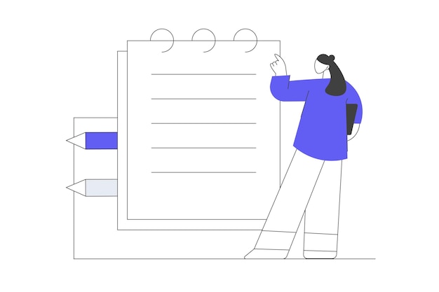 office worker taking notes writing in notepad with pencil making checklist documents concept
