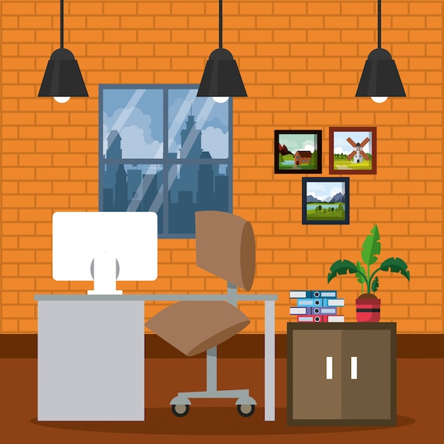 office workplace interior cartoons 