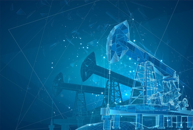 oil derrick vector 3d object mining of minerals abstract explosion of particles