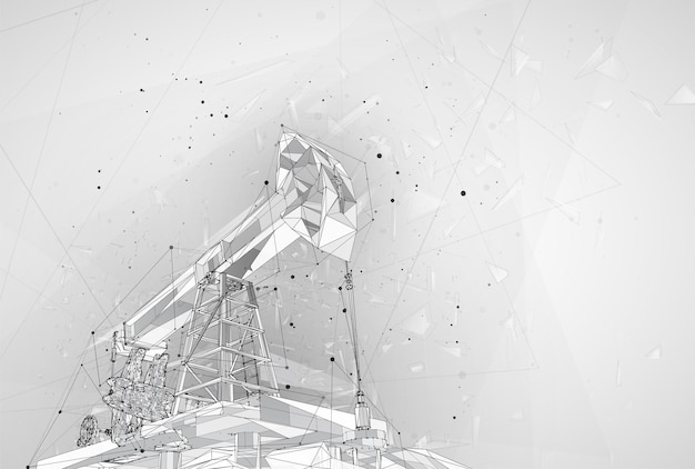 Oil derrick vector 3d object mining of minerals abstract explosion of particles